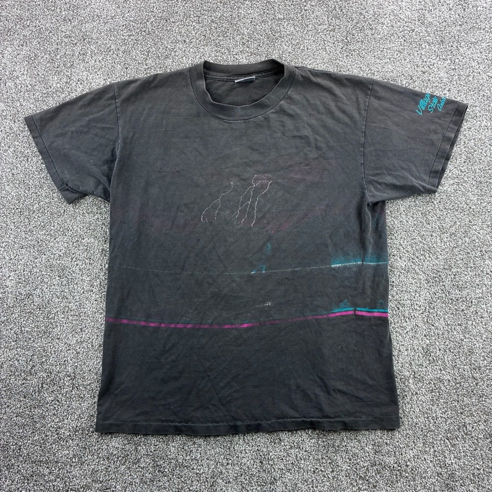Vintage Faded Lightning Shirt Mens Large Black Cotton Smoked Out Single Stitch